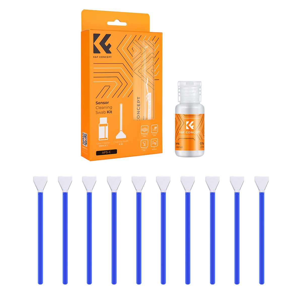 K&F Concept Kit de Nettoyage Photo 16 Écouvillons de 16mm pour Capteur  APS-C Gants Anti-Statique 20ml Liquide Nettoyant pour Objectif Écran  Appareil