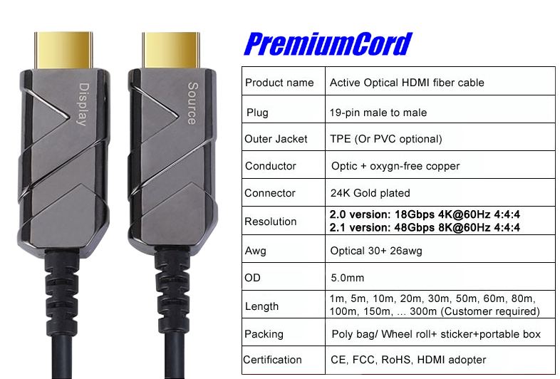 PremiumCord Ultra High Speed HDMI 2.1 Optical Fiber AOC Cable 8K