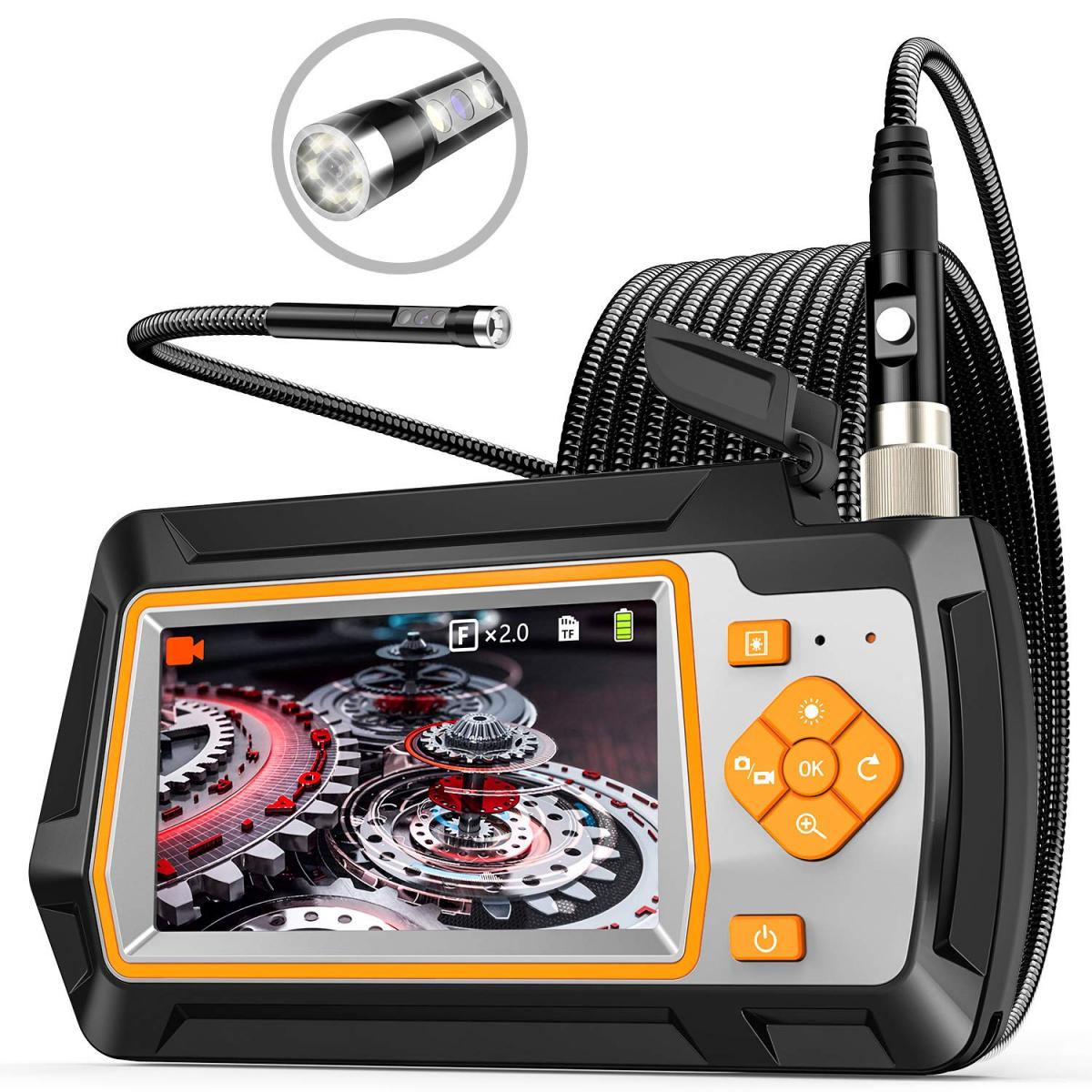 K&F Industrial Endoscope Dual Lens Inspection Camera 5.5mm with Metal Cable  and 4.3' IPS Hard Screen, 8 LED Lights Hydro Camera, 20M /