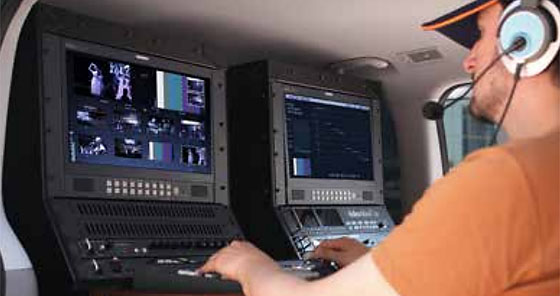 Operator working with a Datavideo virtual studio during a live production