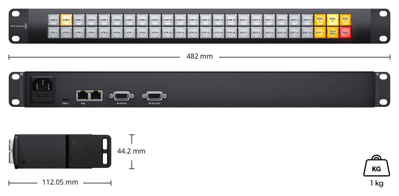 Blackmagic Videohub Smart Control Pro – Dimensions and weight