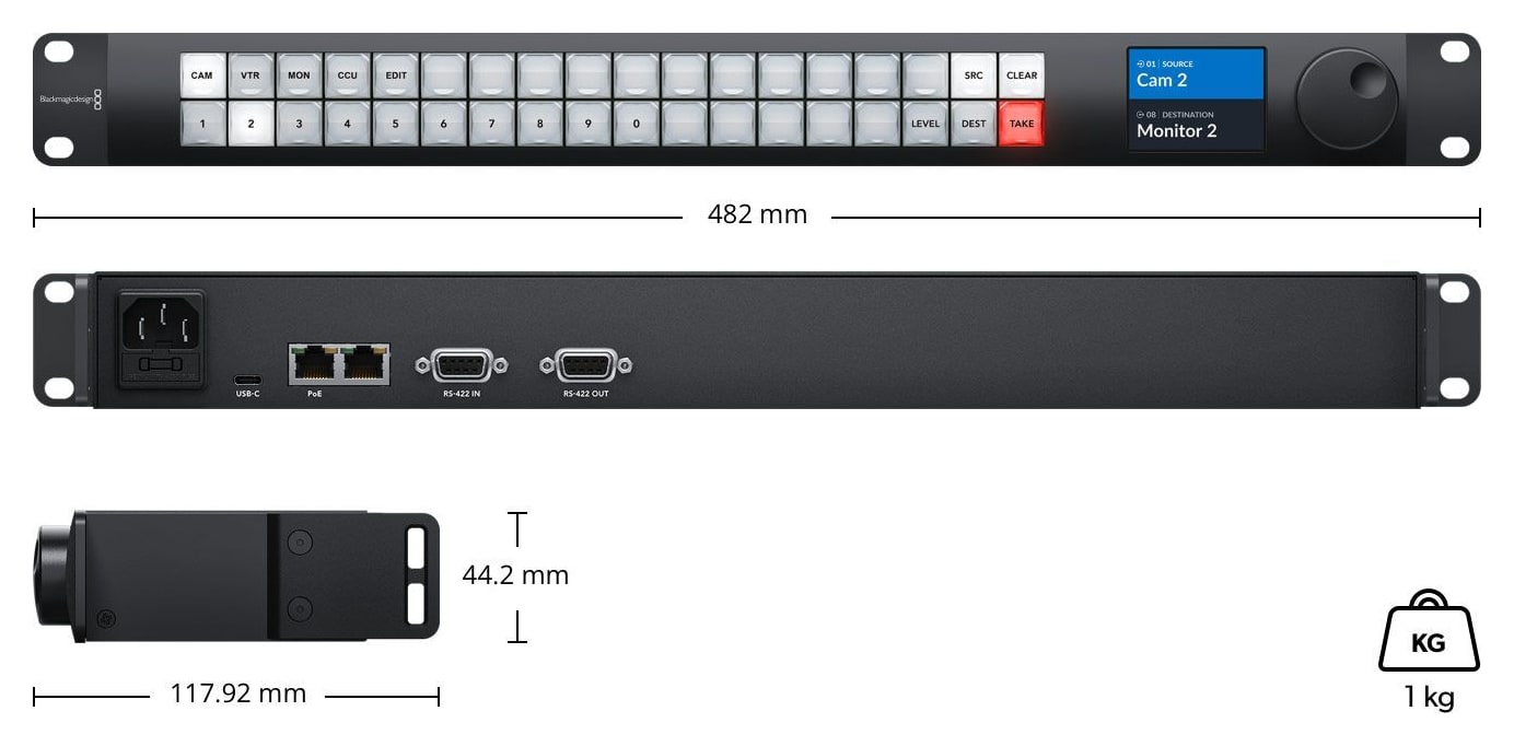 Blackmagic Videohub Master Control Pro – Dimensions and weight