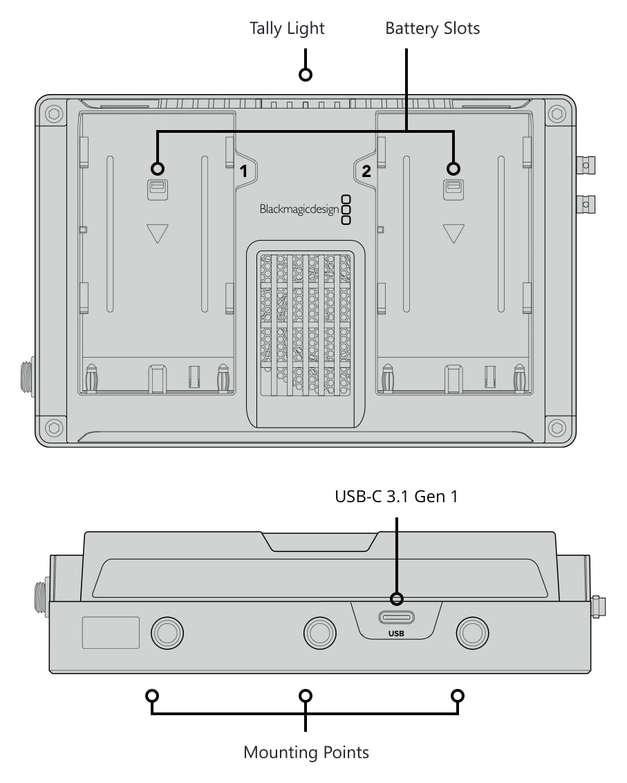 Video Assist 5″ 12G HDR – Rear and bottom