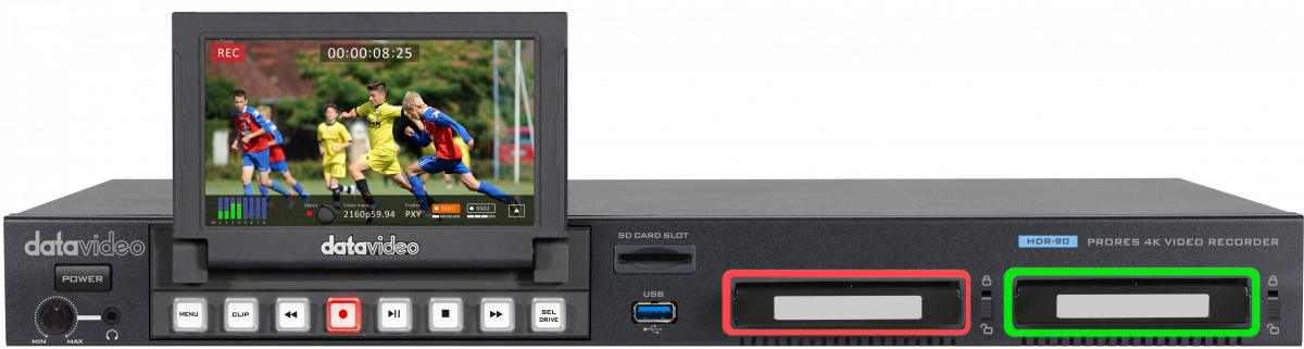 Datavideo HDR-90 ProRes 4K recorder in a rack installation