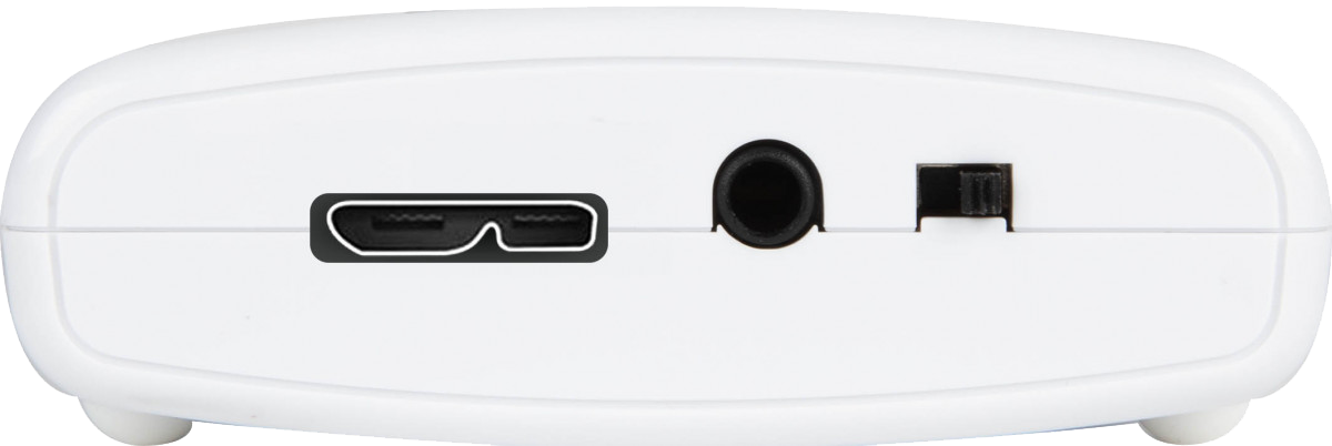 Datavideo CAP-1 connector side with USB, external audio input and selector