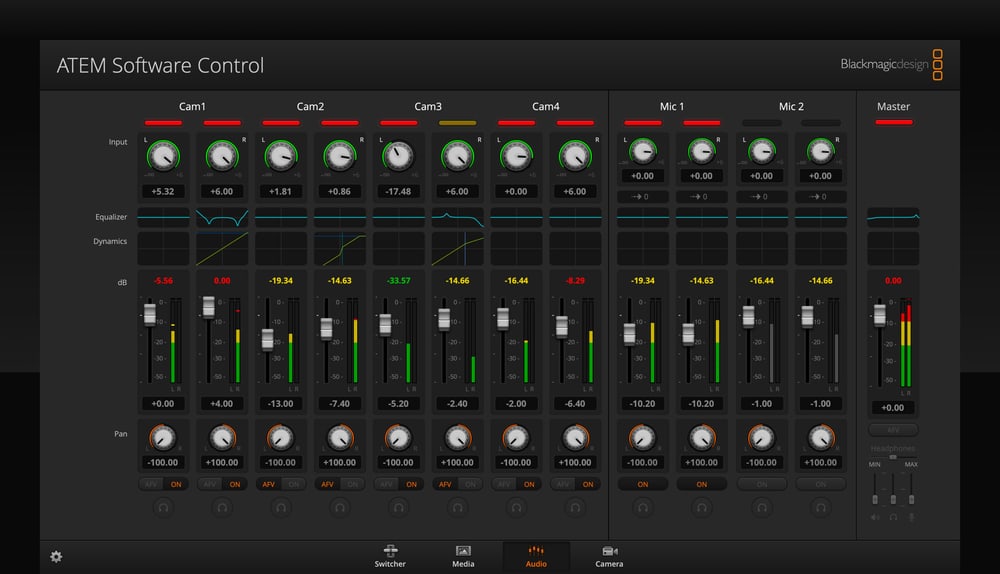 ATEM Mini Pro ISO – Fairlight mixer with 6-band EQ