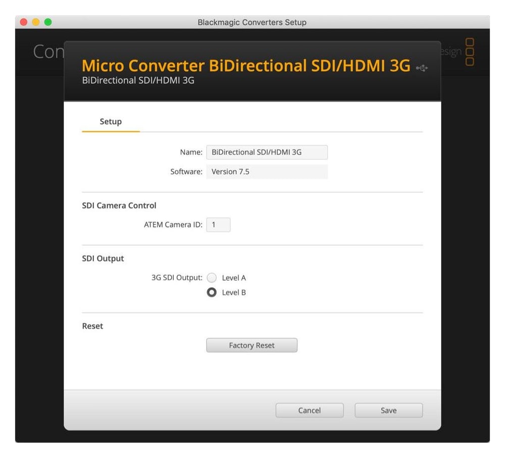 Micro Converter BiDirectional SDI/HDMI 3G – Setup in Blackmagic Converters Setup