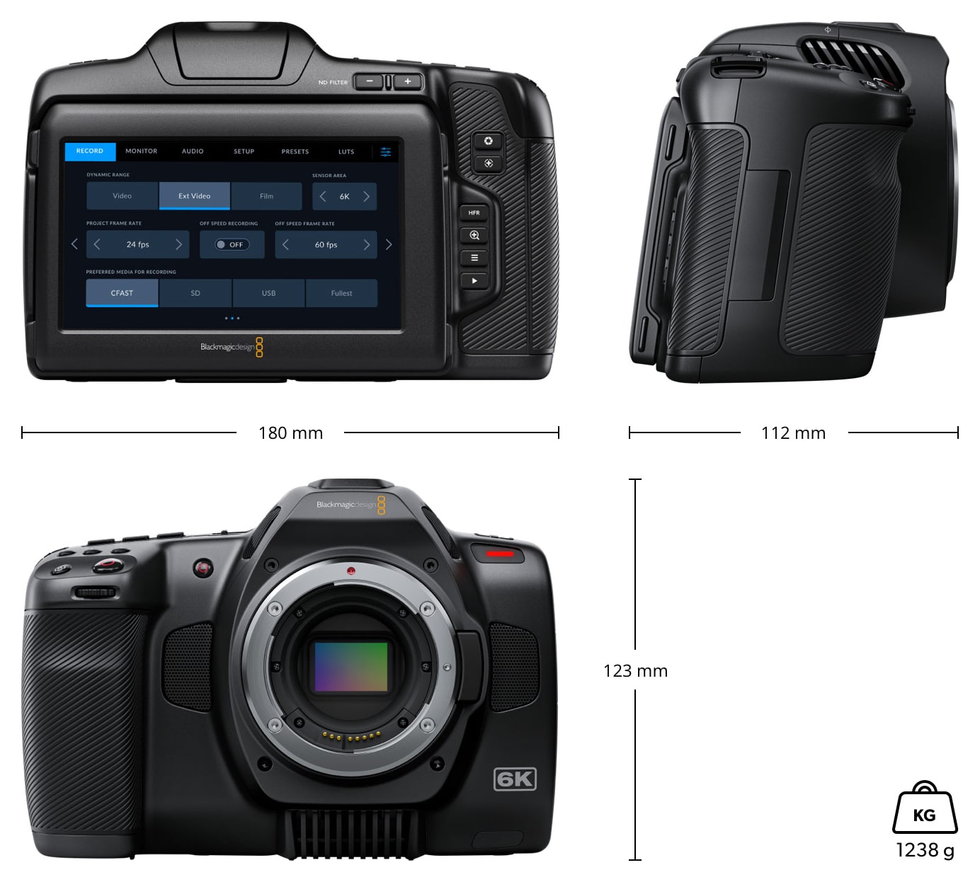 Blackmagic Pocket Cinema Camera 6K Pro – Dimensions and weight