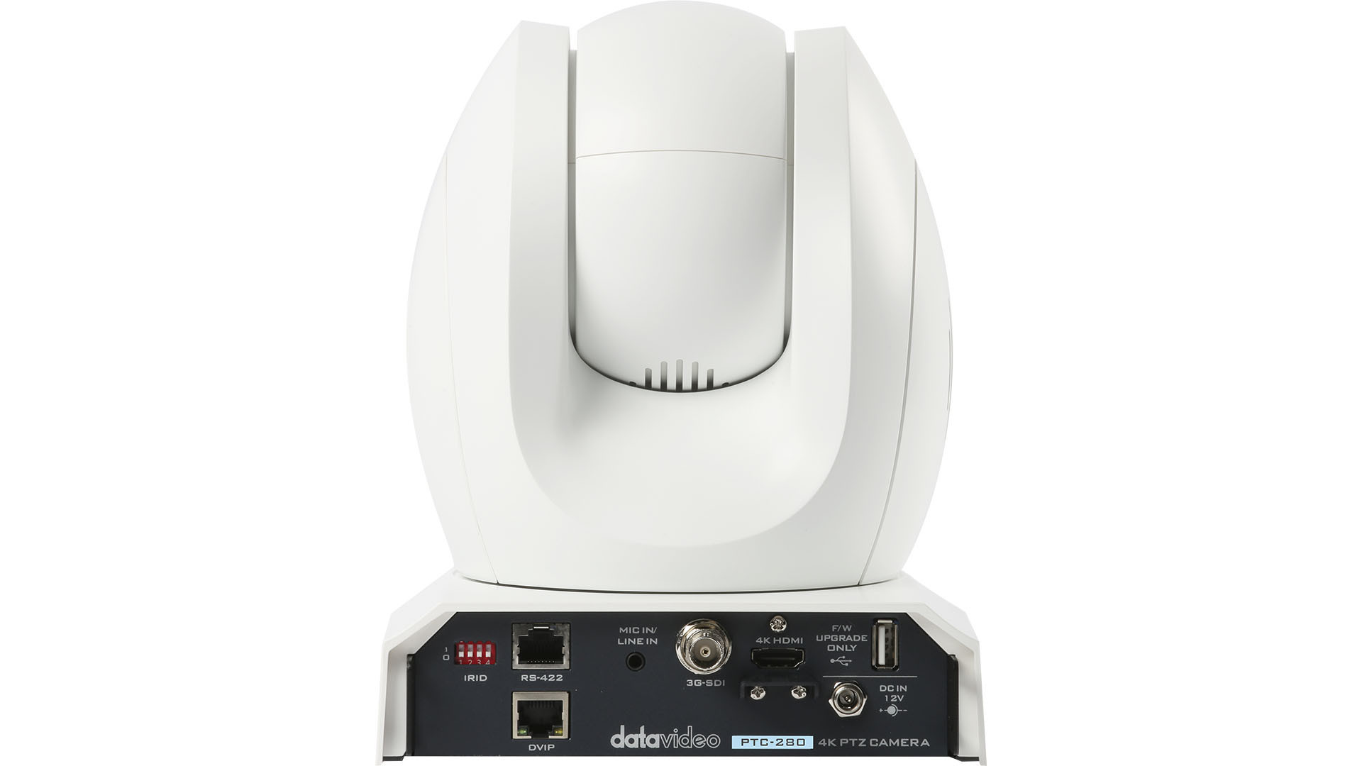 Rear panel of the Datavideo PTC-280W with 3G-SDI, HDMI, DVIP, RS-422 and power connections