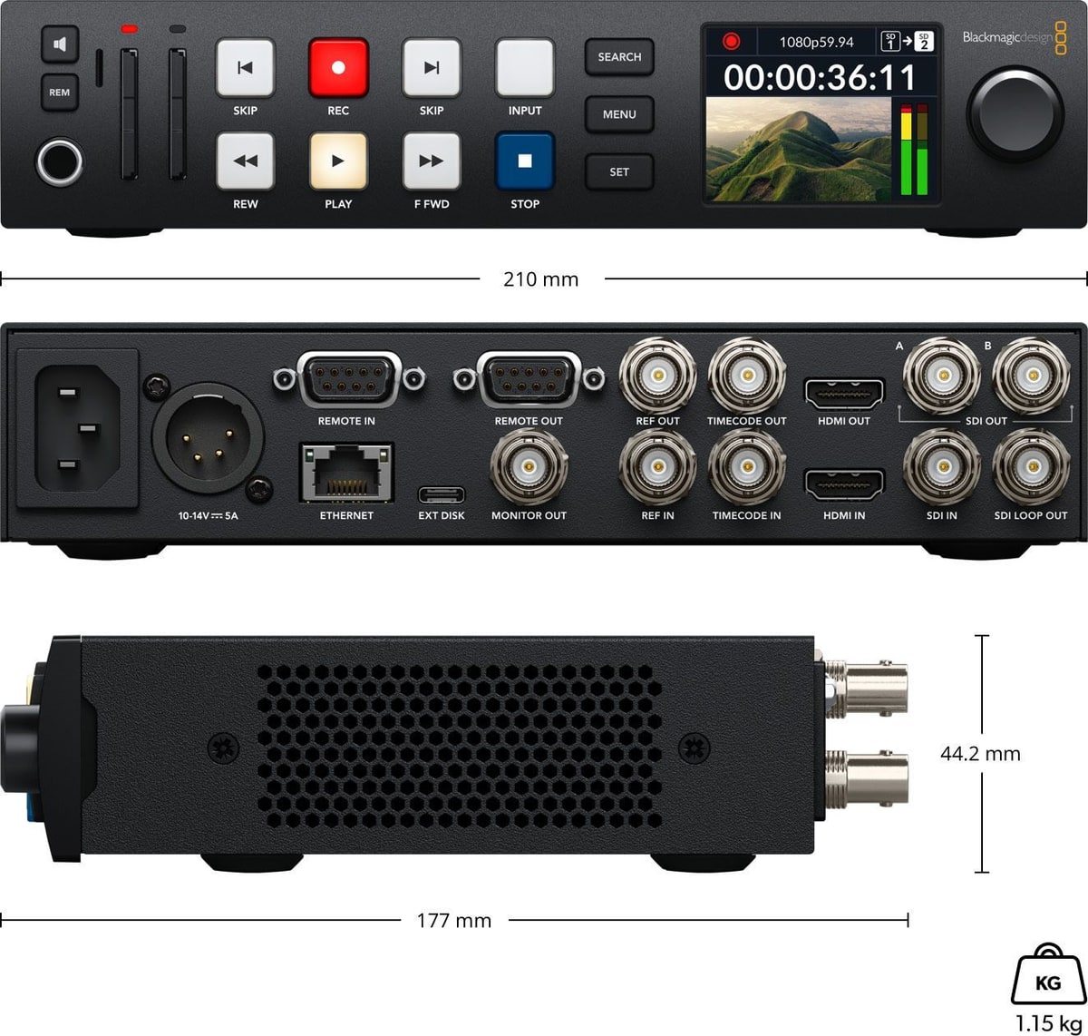 HyperDeck Studio HD Plus – Dimensions and weight