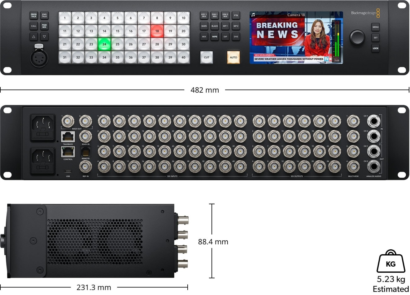 ATEM 4 M/E Constellation HD – Dimensions and weight