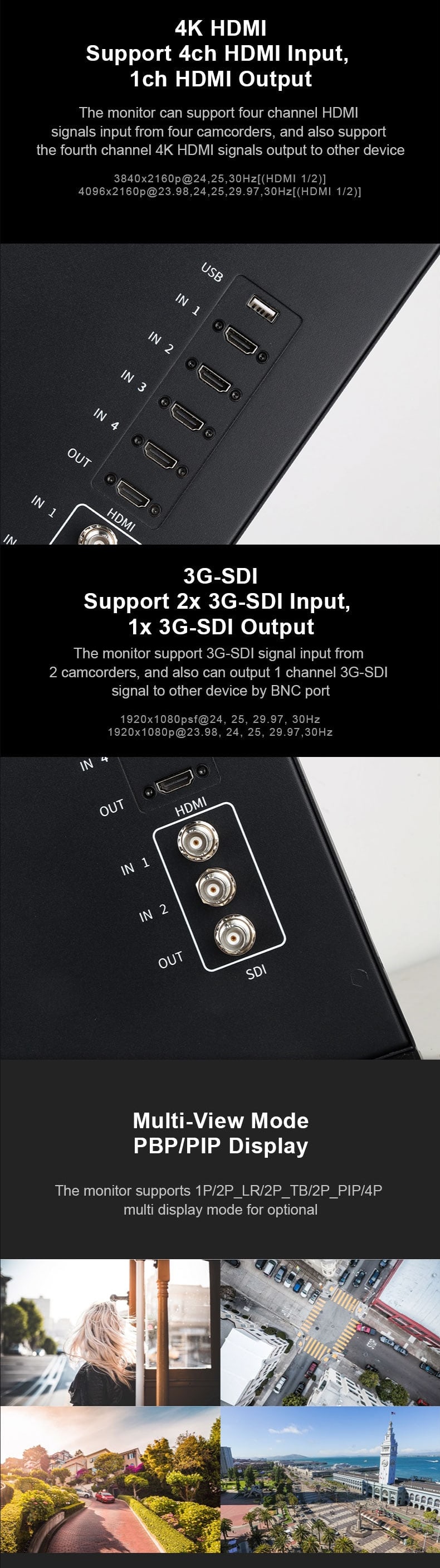 Four HDMI, two 3G-SDI and multiview