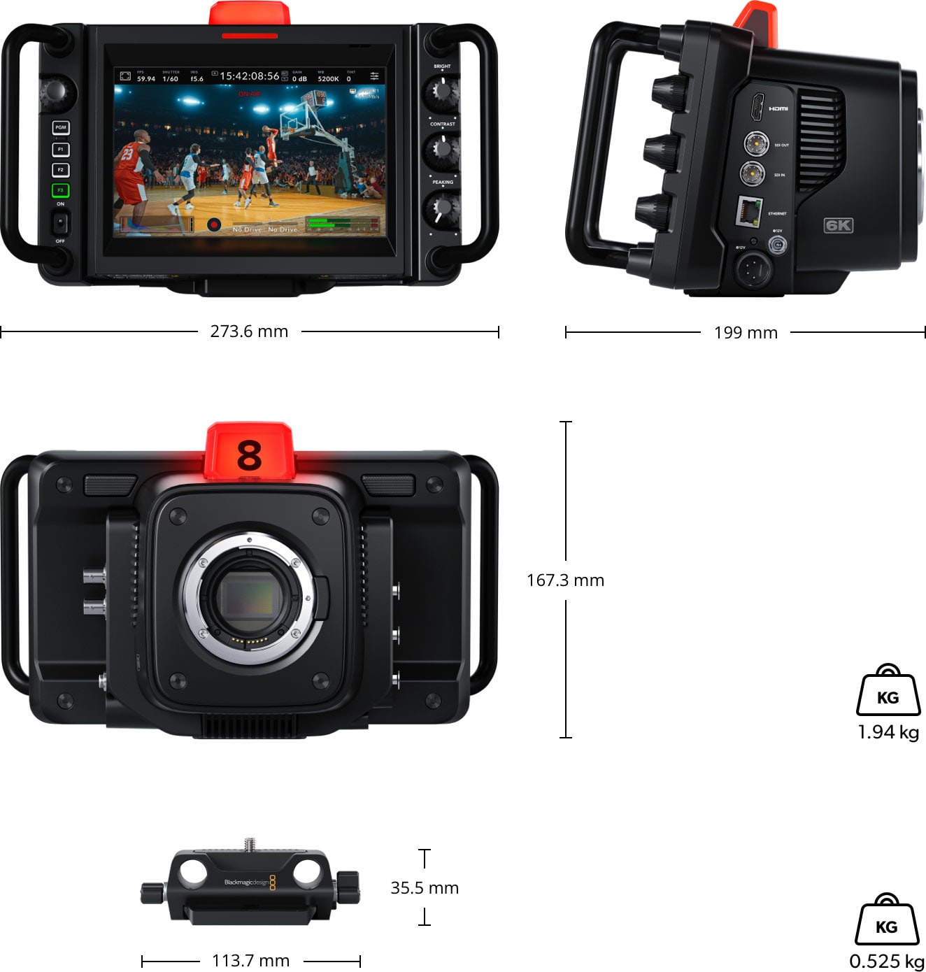 Blackmagic Design Studio Camera 6K Pro – Dimensions and weight
