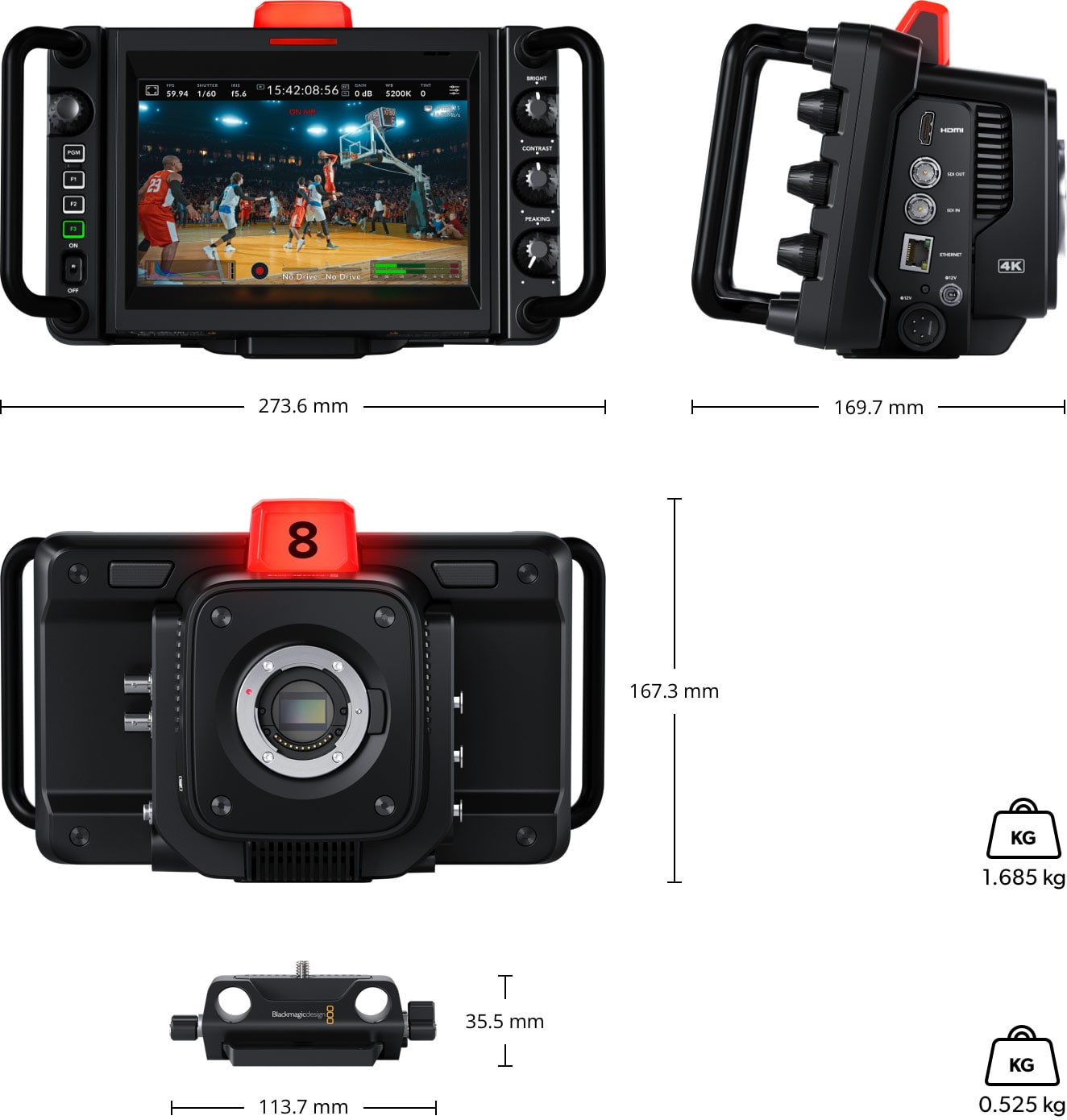 Blackmagic Design Studio Camera 4K Pro G2 – Dimensions and weight