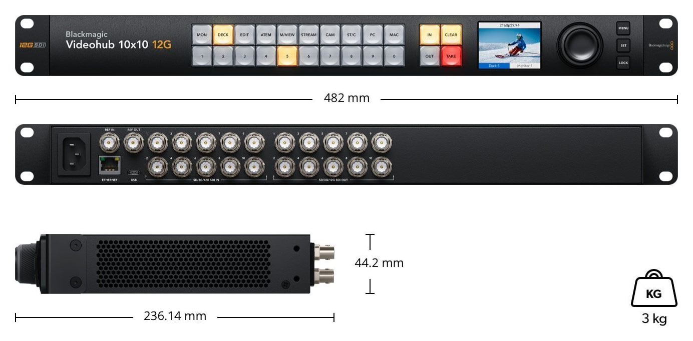 Blackmagic Videohub 10x10 12G – Dimensions and weight