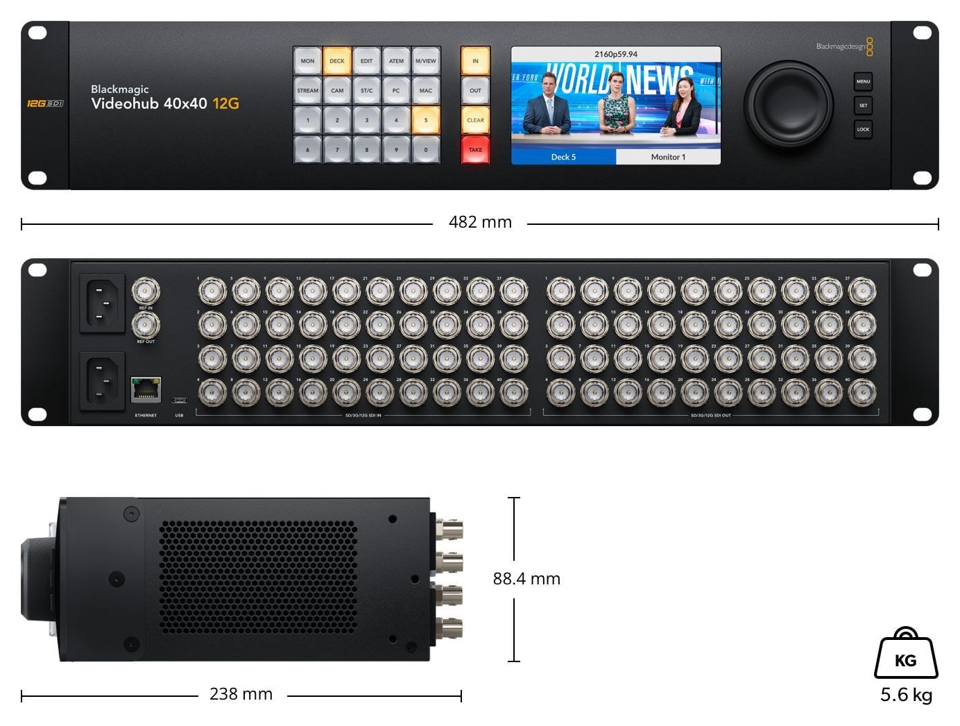 Blackmagic Videohub 40x40 12G – Dimensions and weight