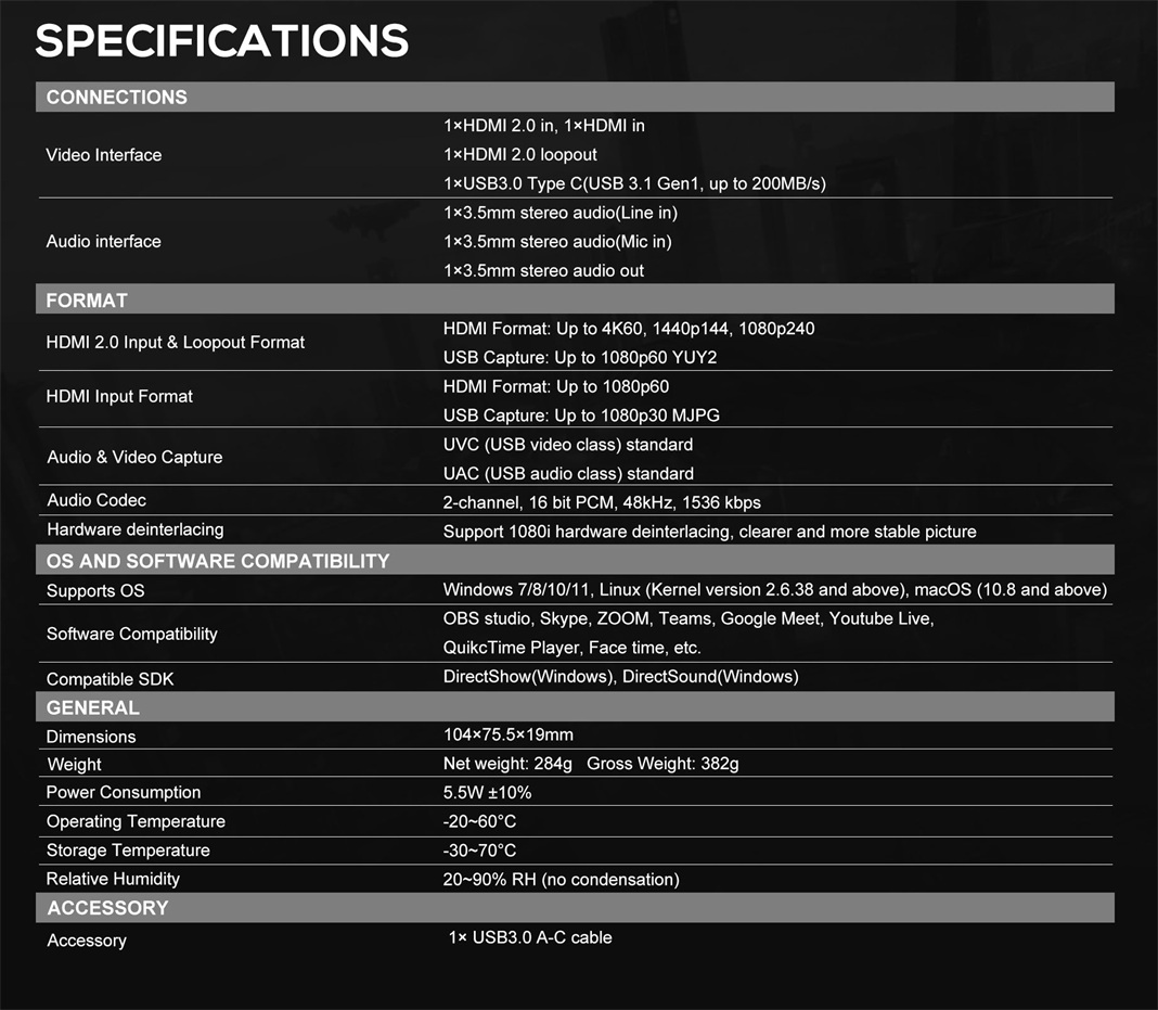 AVMATRIX UC2218-4K specifications