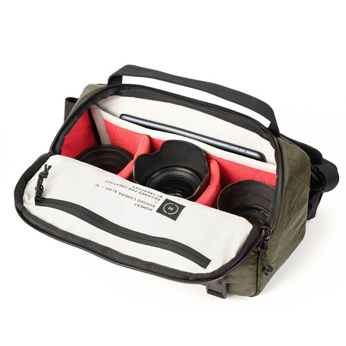 Organized camera gear inside the Moment Rugged 10L sling