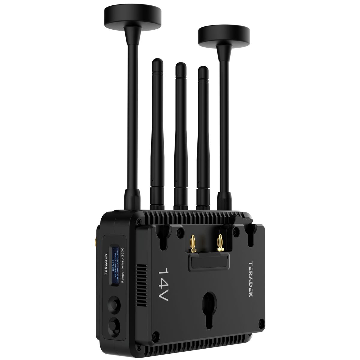 Teradek Ranger Micro 5000 receiver with Gold-Mount plate, rear view