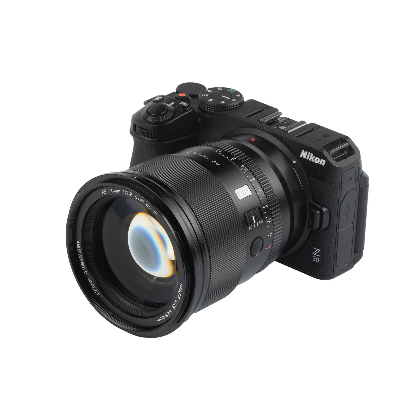 Viltrox AF 75mm F1.2 Z mounted on a Nikon Z body