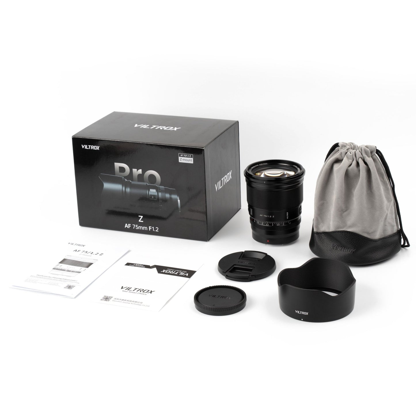 Viltrox AF 75mm F1.2 Z package contents