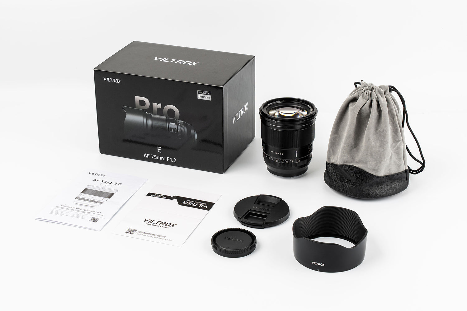 Viltrox AF 75mm F1.2 E Pro package contents