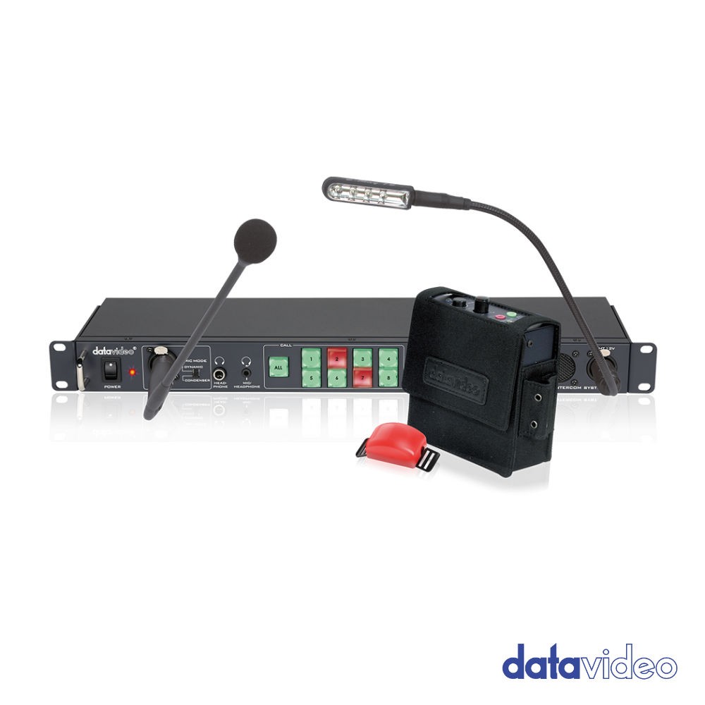 Datavideo ITC-100 base station with belt pack, gooseneck microphone and light