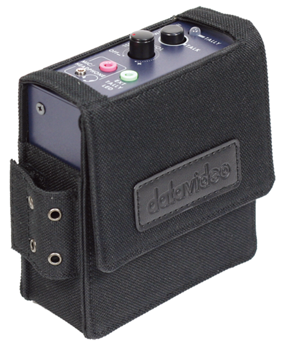 Datavideo ITC-100SL belt pack in its carrying pouch