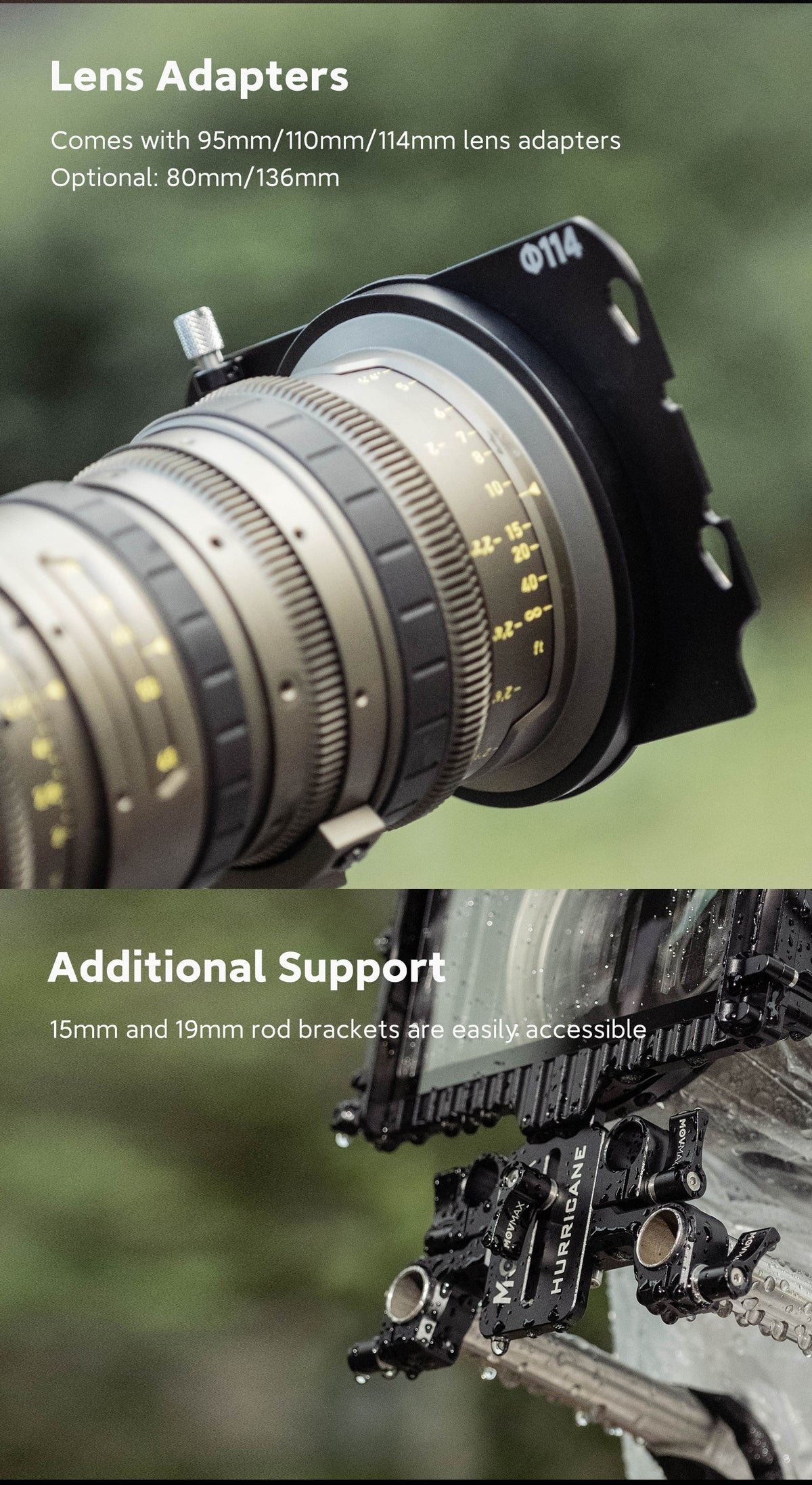 Lens adapters and rod support