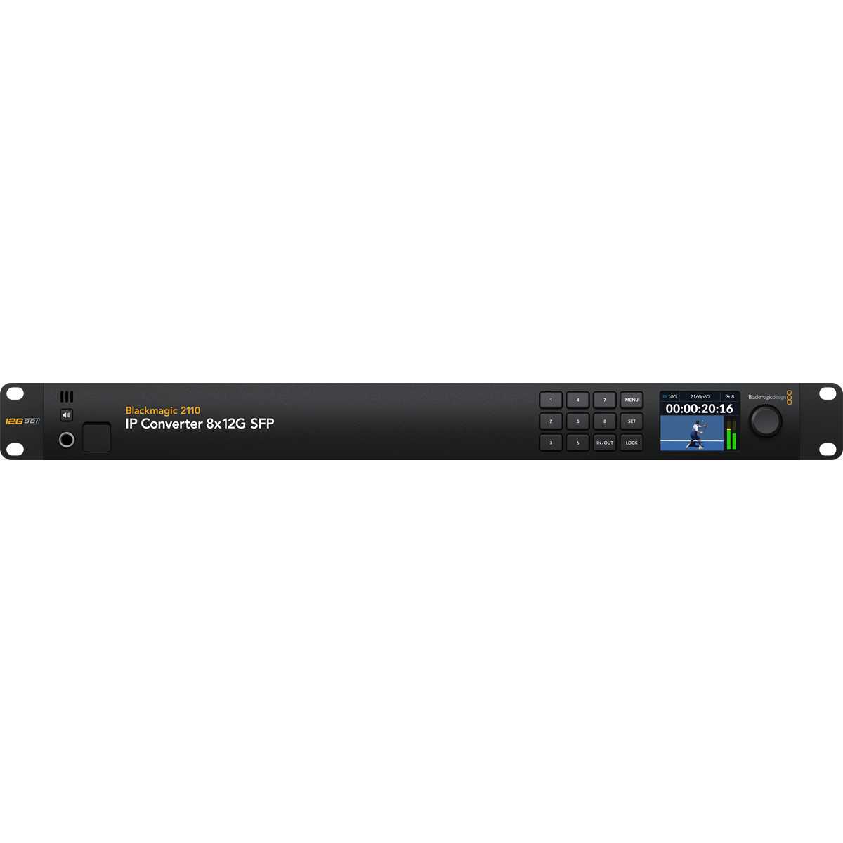 Front panel of the 2110 IP Converter 8x12G SFP