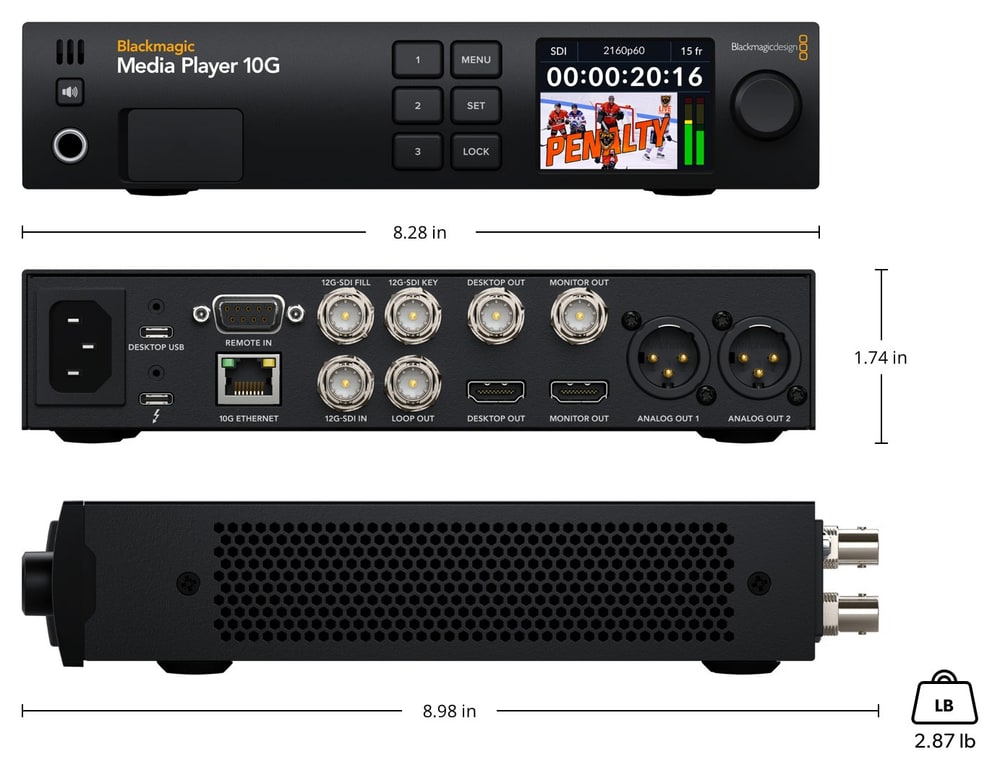 Blackmagic Design Media Player 10G – Dimensions and weight
