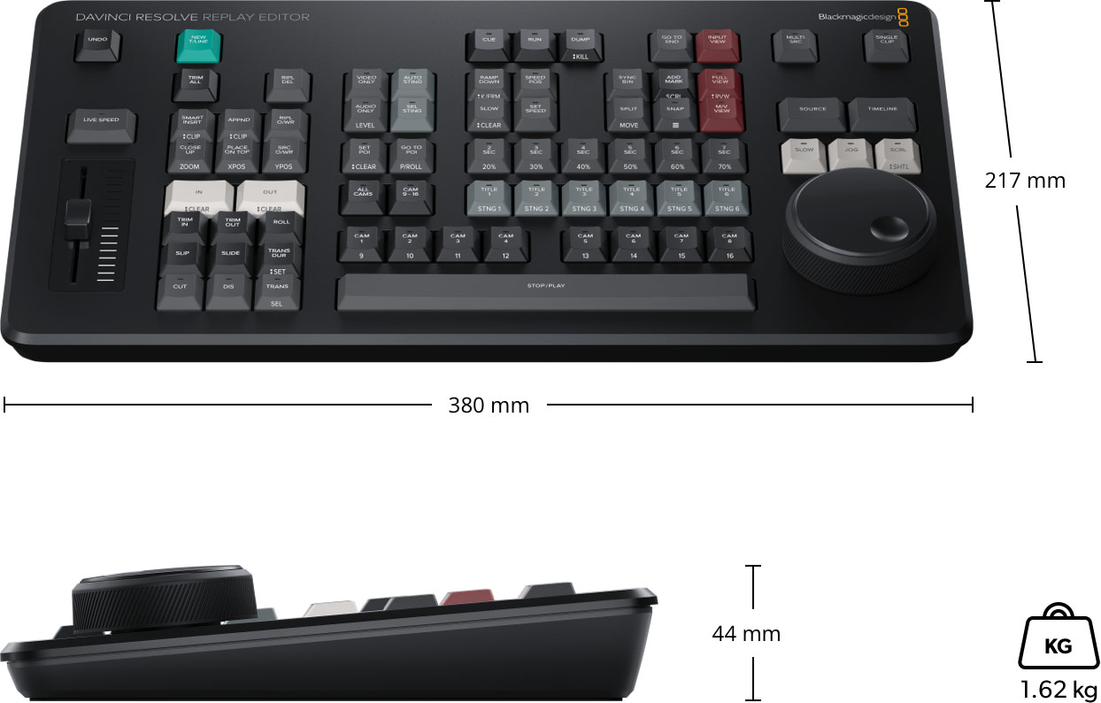 DaVinci Resolve Replay Editor – Dimensions and weight