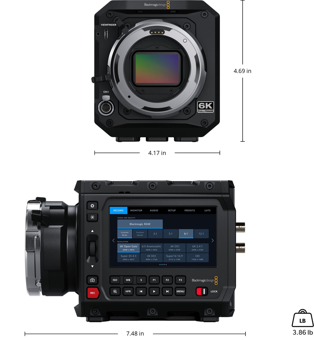 Blackmagic PYXIS 6K PL – Dimensions and weight