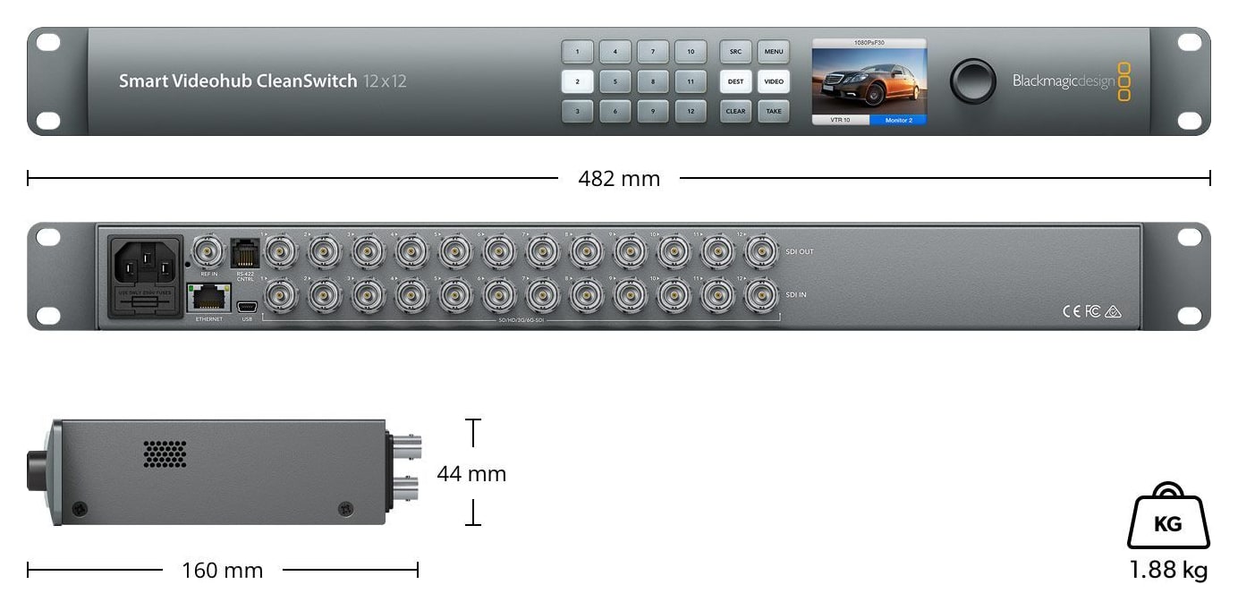 Blackmagic Smart Videohub CleanSwitch 12x12 – Dimensions and weight