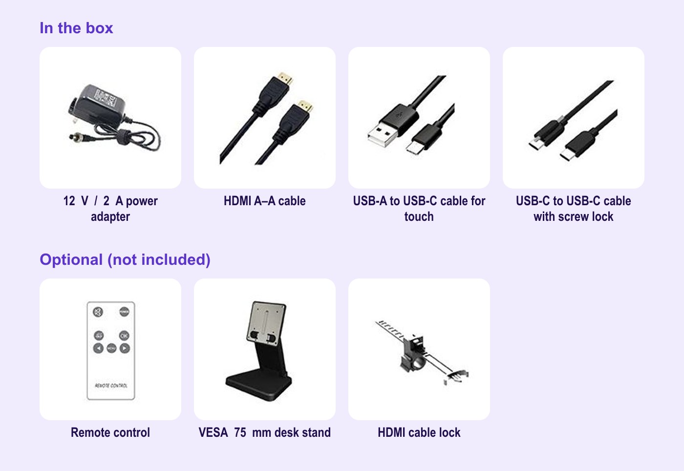 Lilliput 719/T – Box contents and optional accessories