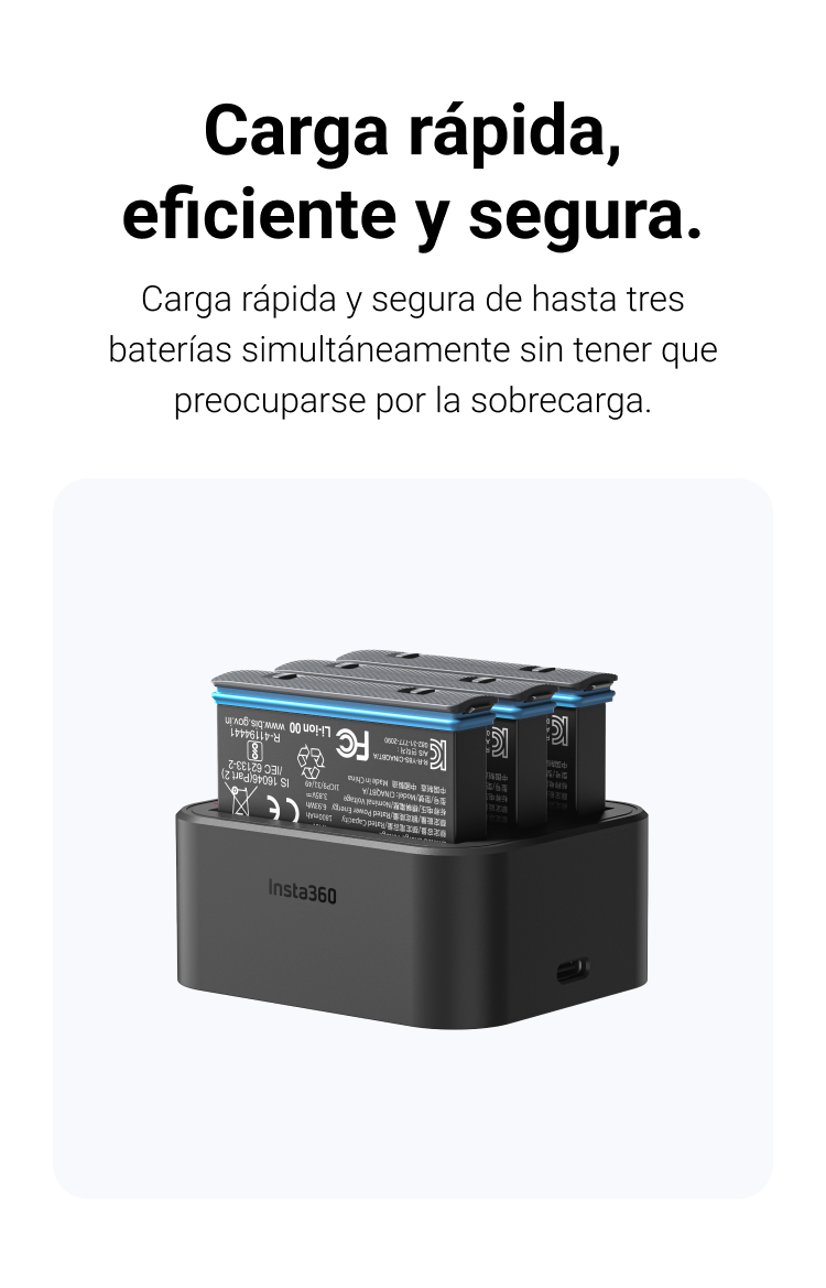 Official image of the Insta360 X3 Fast Charge Hub with three batteries inserted