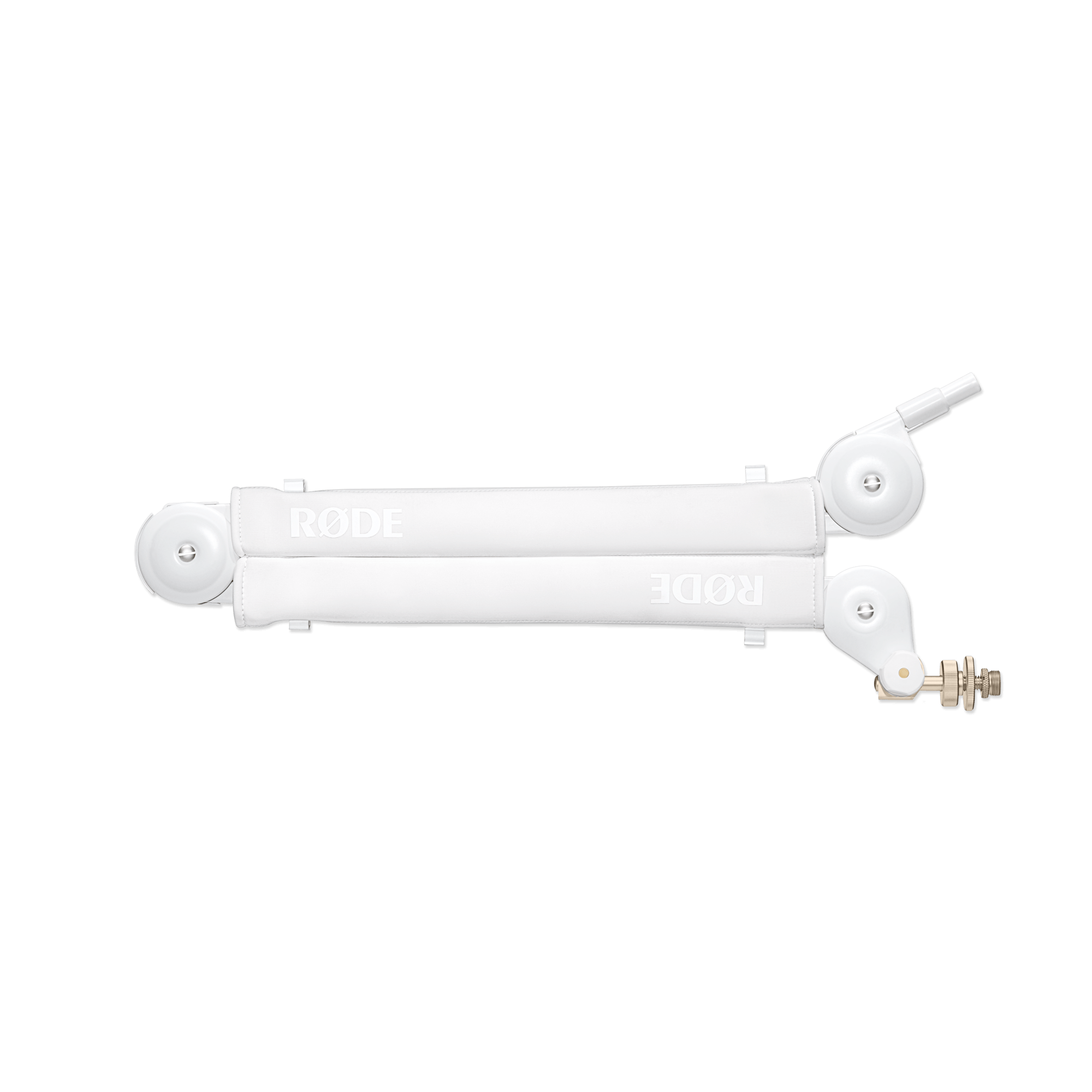 Folded white RØDE PSA1+ studio microphone arm