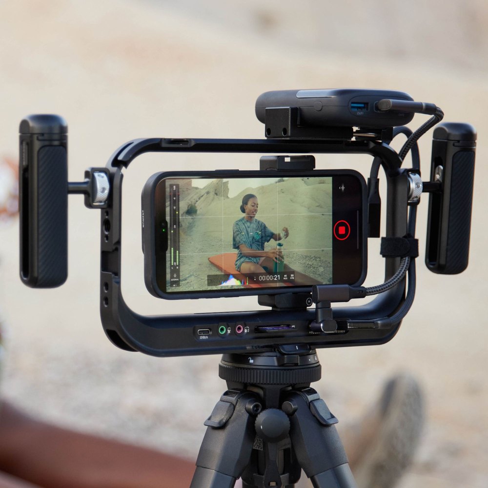 Moment SuperCage Mobile Cage with USB-C Hub – On a tripod