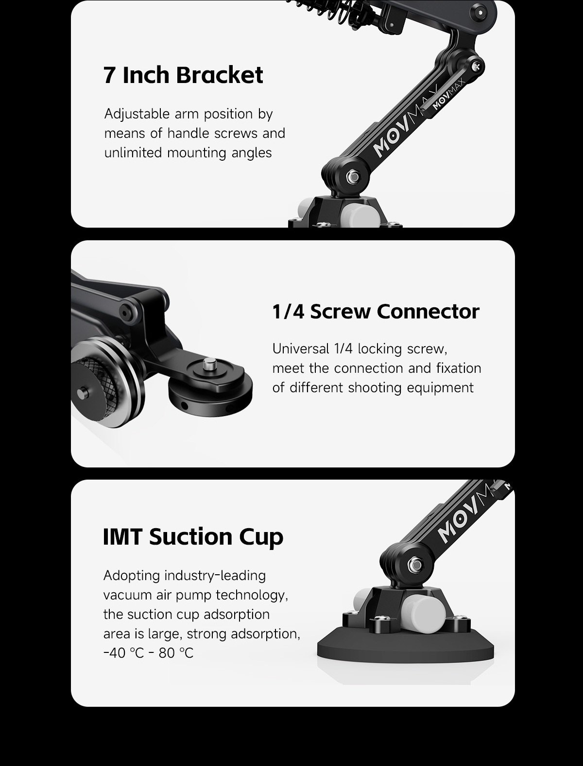 Bracket, connector and suction cup