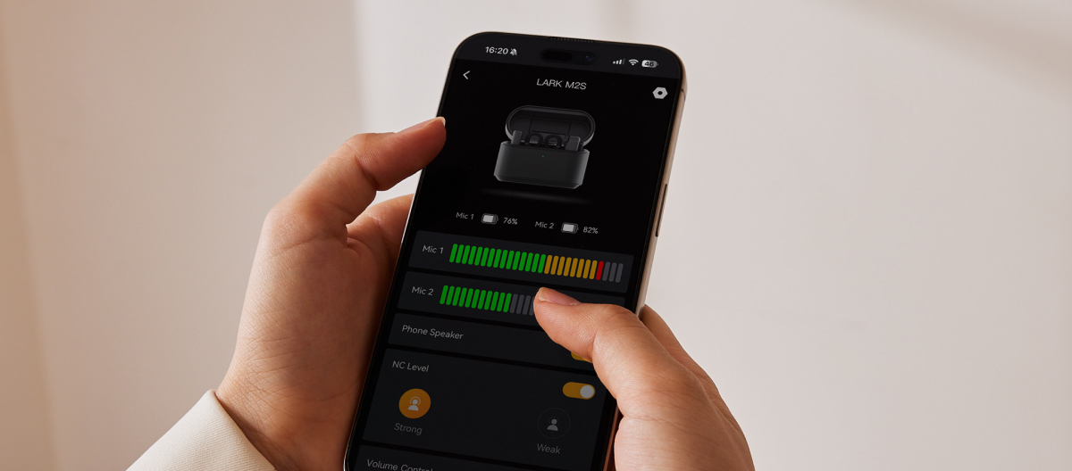 Hollyland LARK M2S controls in the LarkSound app