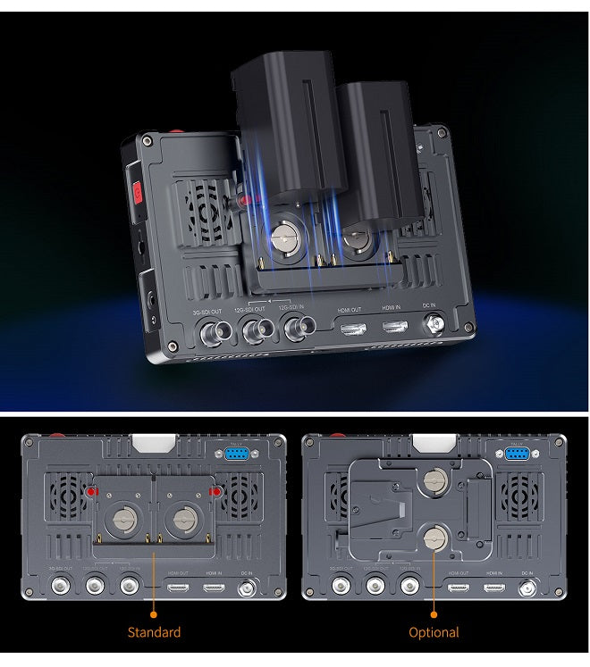 The standard plate against the optional V-Mount one