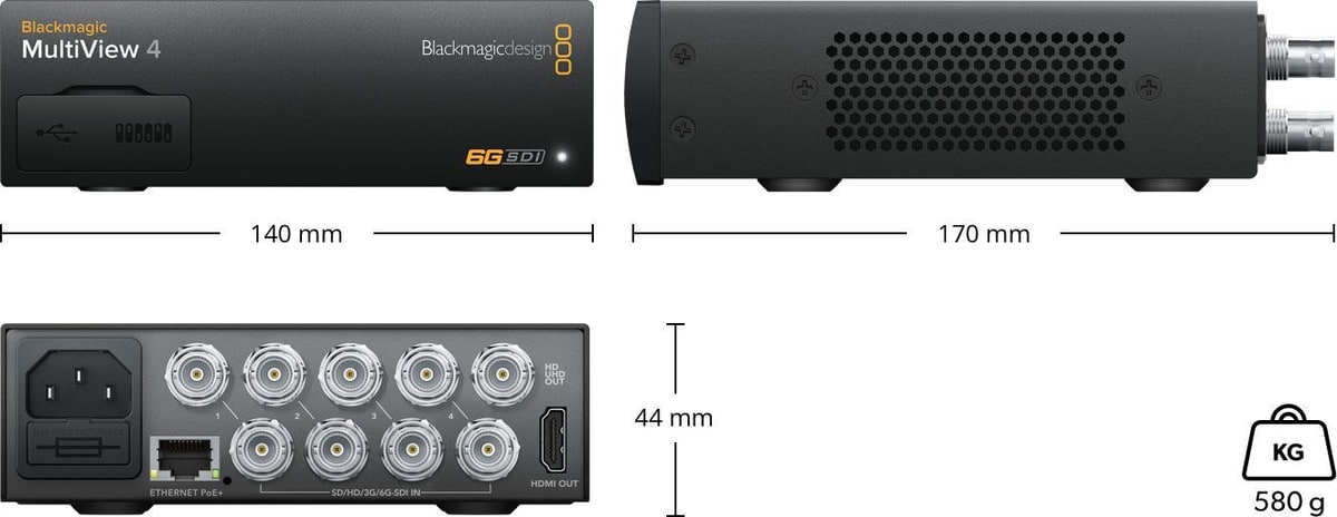 Blackmagic MultiView 4 – Dimensions and weight
