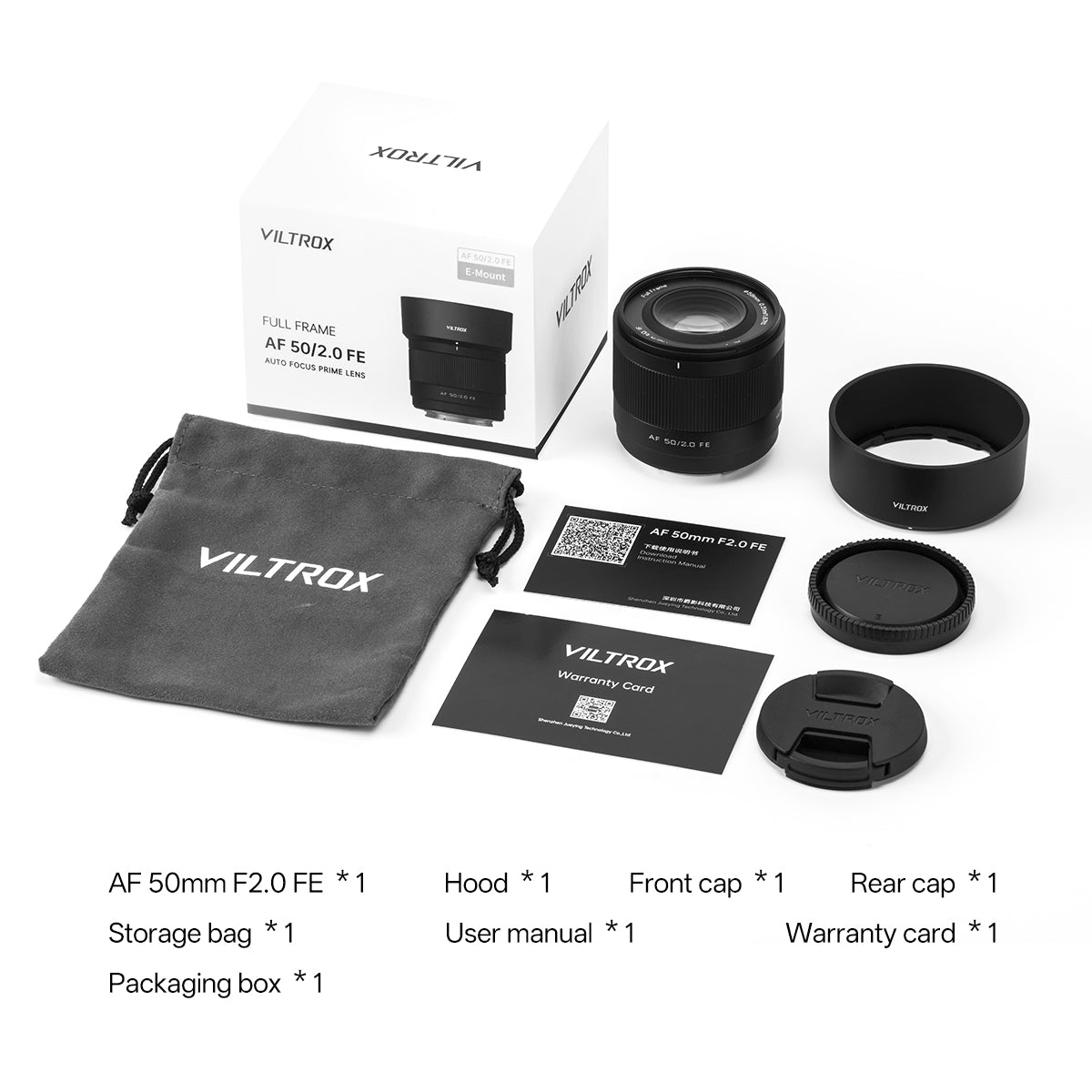 Package contents Viltrox AF 50 mm F2.0 FE