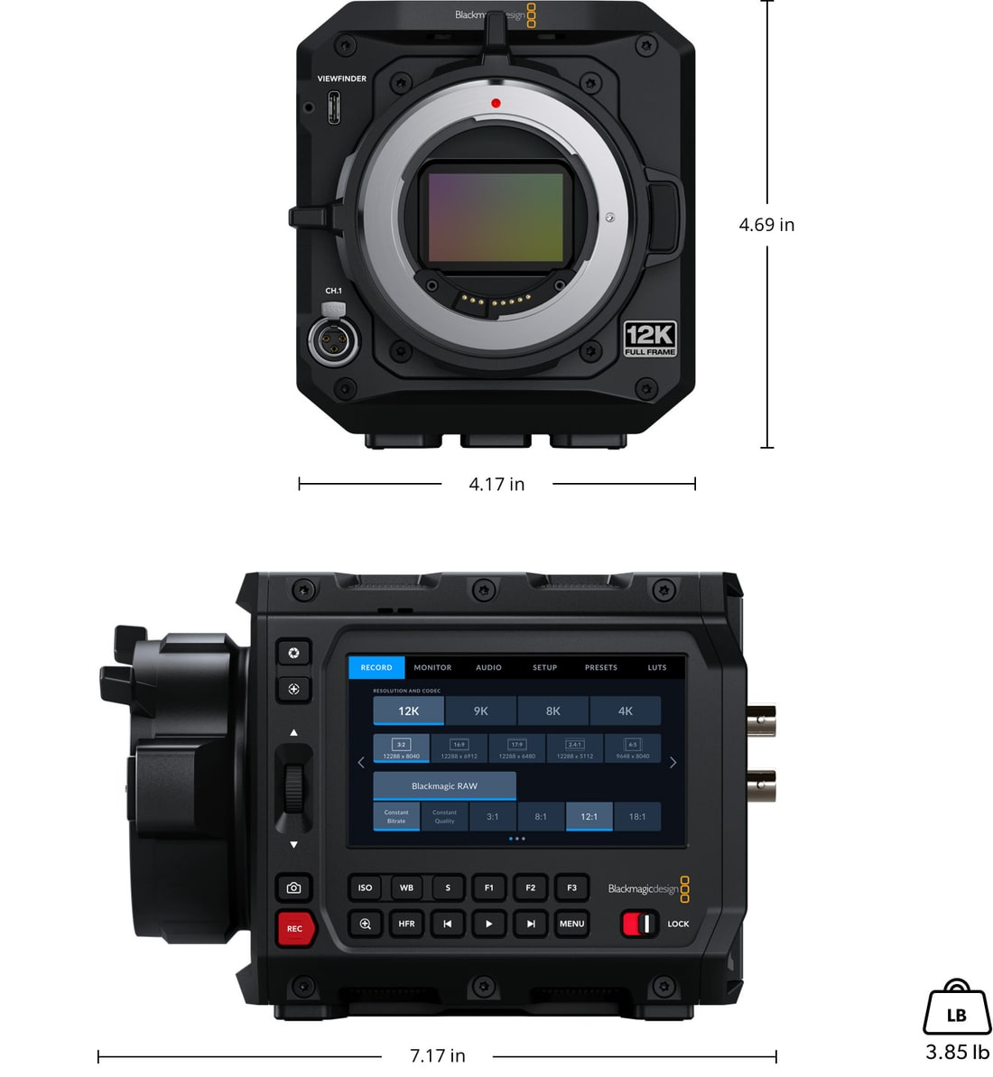 Blackmagic PYXIS 12K EF – Dimensions and weight