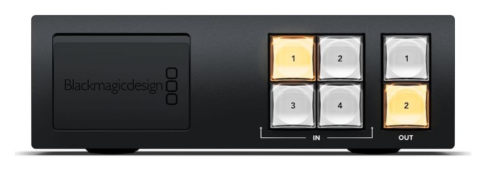 Blackmagic Videohub Mini 4x2 12G – Front panel for fast changes