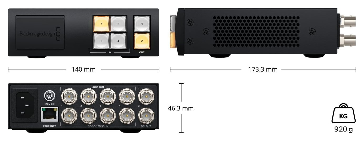 Blackmagic Videohub Mini 4x2 12G – Dimensions and weight