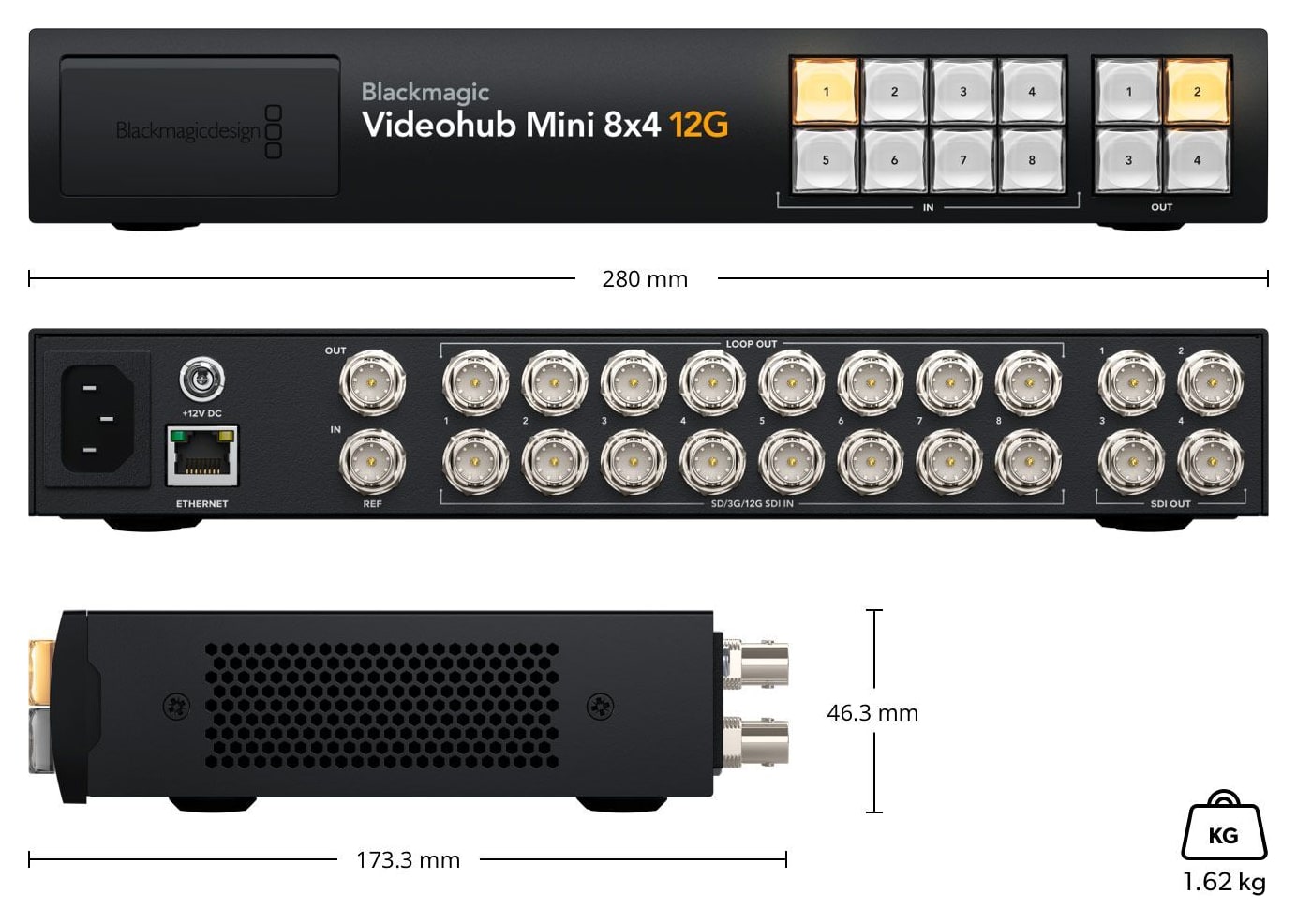 Blackmagic Videohub Mini 8x4 12G – Dimensions and weight