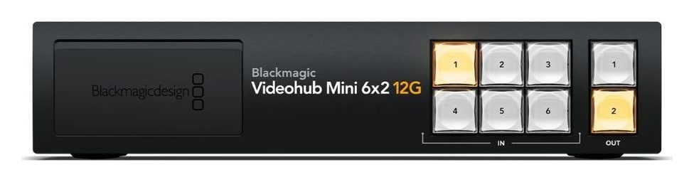 Blackmagic Videohub Mini 6x2 12G – Front panel for fast changes