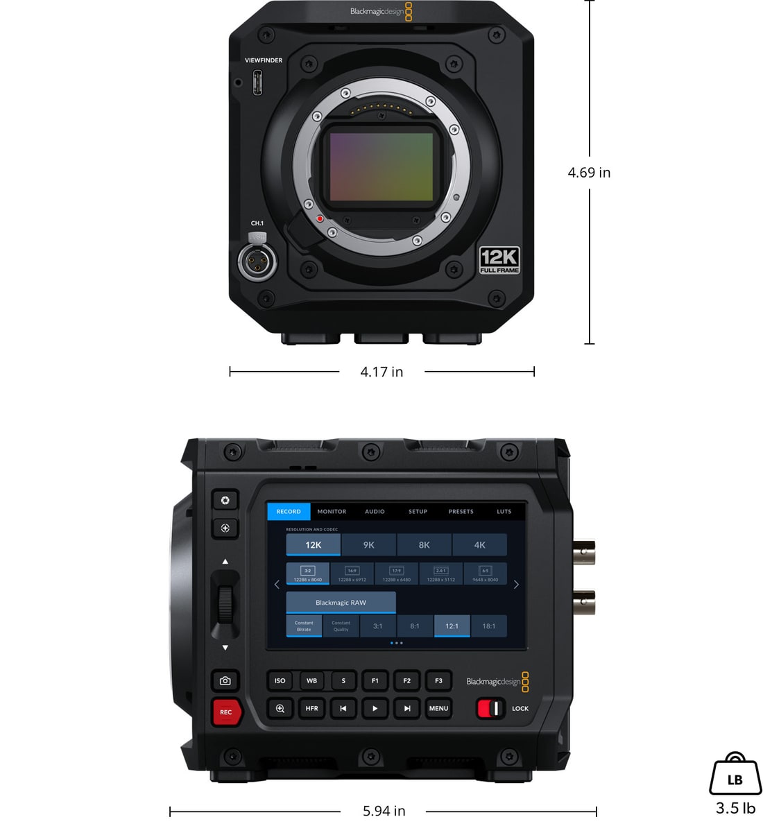 Blackmagic PYXIS 12K (L-Mount) – Dimensions and weight