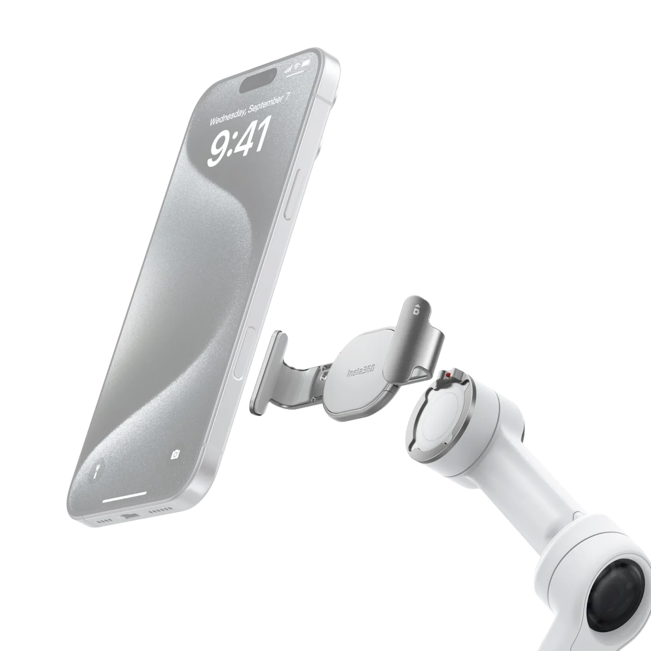 Phone secured in the Insta360 Flow 2 Pro magnetic clamp and mounted on the gimbal